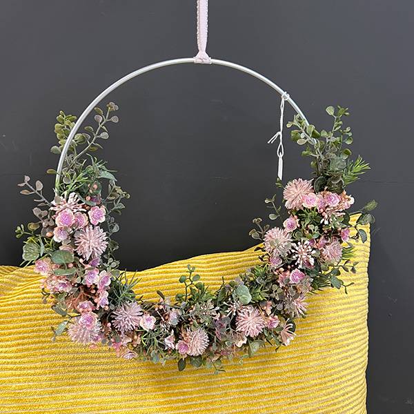 Kranz Seidenblumen silber, rosa, grün | handgefertigt | Mooie Tijd